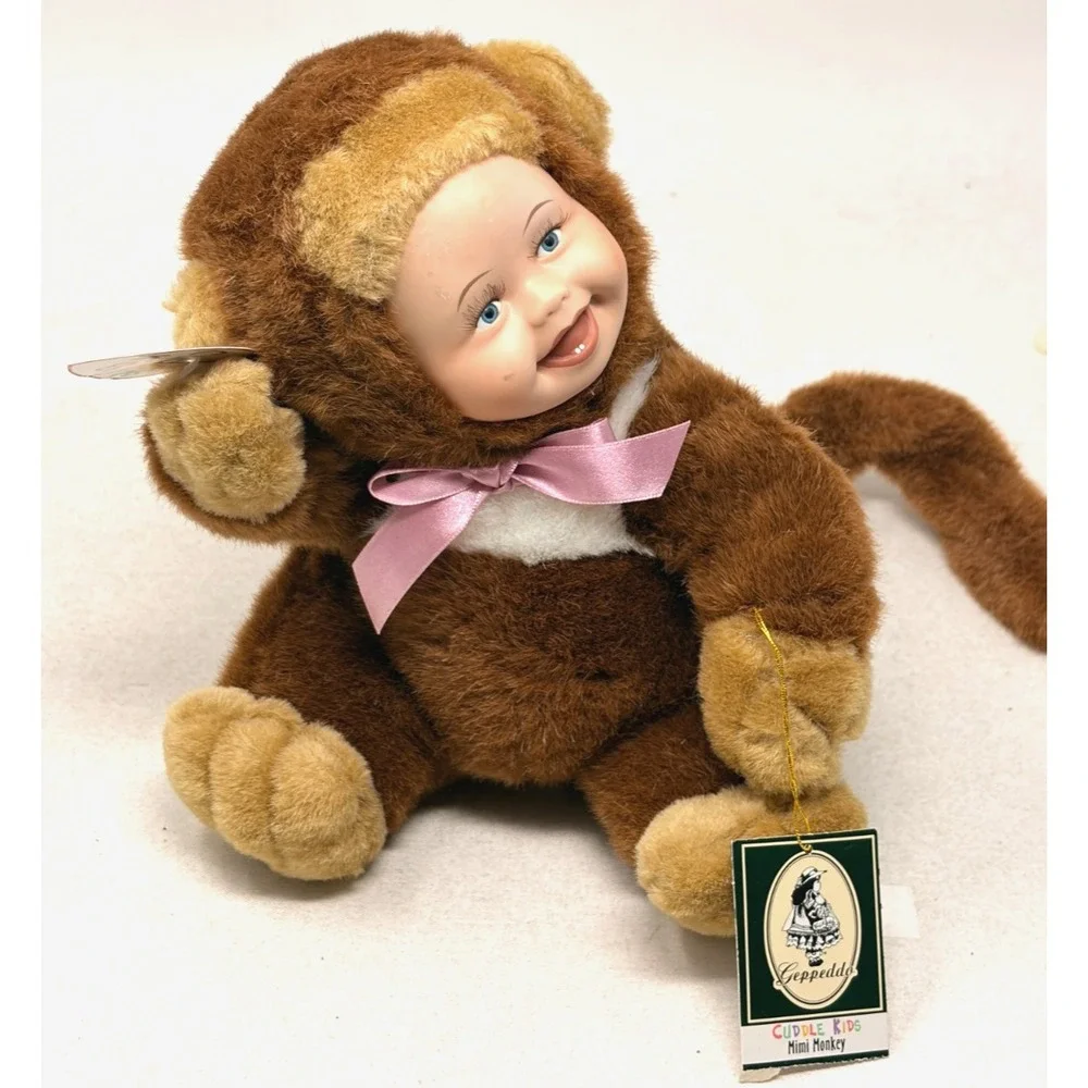 Geppeddo Cuddle Kids 2000 Mimi Monkey Porcelain Baby Doll Plush Pajamas NEW